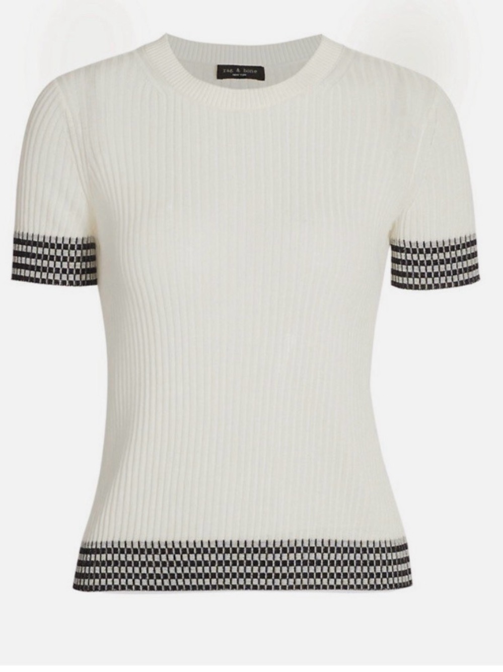 Rag & Bone Womens Arctic Check White Ribbed Crewneck Sweater Shirt